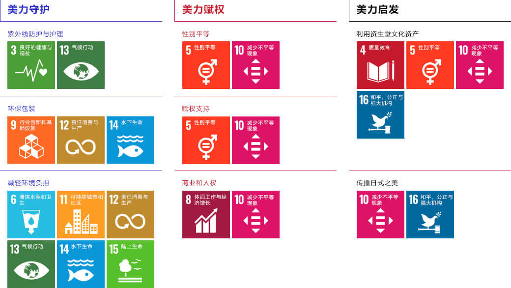Social issues Shiseido addresses and corresponding numbers of SDGs